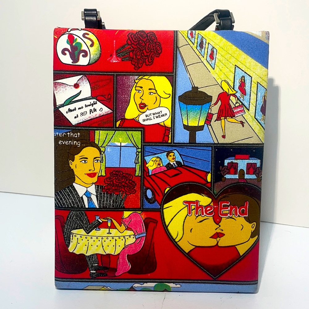 Presto Hand Bag with Beaded Sequins Comic Strip Date Scene!